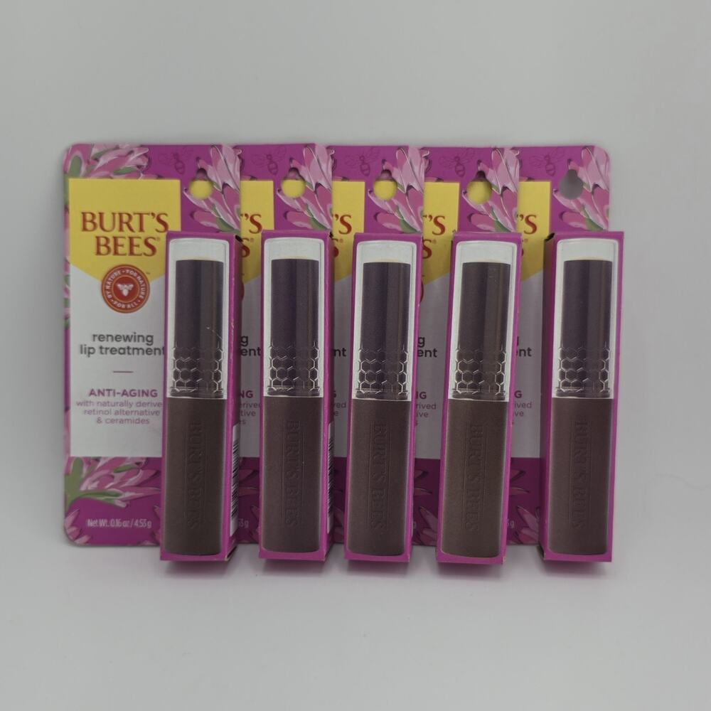 5 Tubes Burts Bees Renewing Lip Treatment Anti Aging - 0.16 Oz